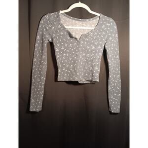 AERO The OG Tee Collection XS Blue Floral Shrunken Fit Long Sleeve Crop Top